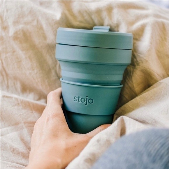 NEW Stojo 16 oz Collapsible Cup Aqua Blue Teal Dishwasher Safe Silicone - Picture 3 of 9